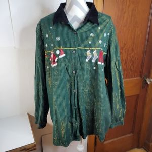 Womans Bobbie Brooks Woman Green Gold Metallic Thread Christmas Size 22/24W